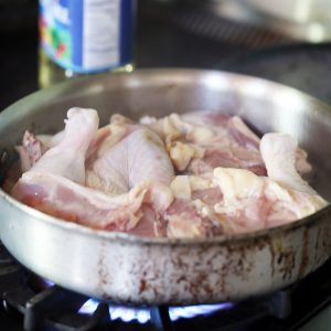 My favorite pan for cooking arroz con pollo is a gargantuan commercial straight sided saute pan..