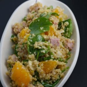 Orange Almond Quinoa Salad with Ham and Spinach