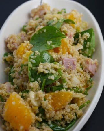 Orange Almond Quinoa Salad with Ham and Spinach