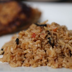 Closeup of rice - Arroz con Pollo (Traditional Chicken with Rice)