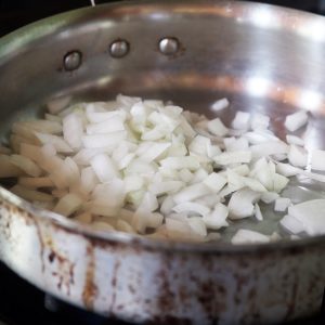 Browning onions for Carne Guisada