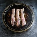 Strips of Home Cured Bacon, ready for the broiler