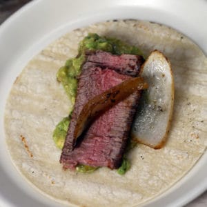 Pan Seared Filet with Roasted Tomatillo Guacamole