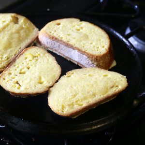 Bread on hot griddle to make torrejas