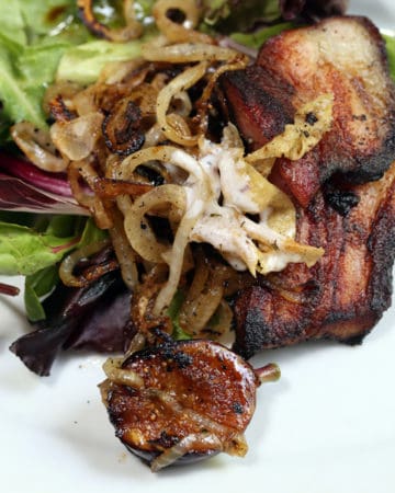 Field Greens with Pork Belly Figs Toasted Tortillas and Buttermilk DIll Dressing