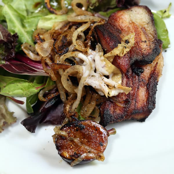 Field Greens with Pork Belly Figs Toasted Tortillas and Buttermilk DIll Dressing