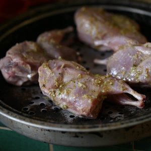 Roasted Quail with Cilantro Pecan Pesto