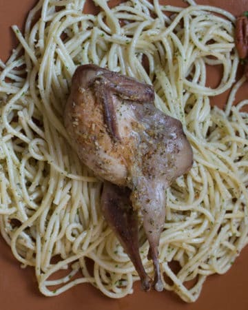 Roasted Quail with Cilantro Pecan Pesto