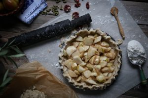 Pear Cardamom Pie with Red Walnut Crust