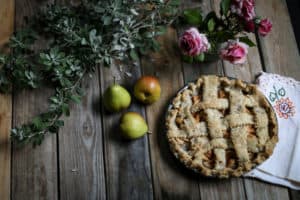 Pear Cardamom Pie with Red Walnut Crust