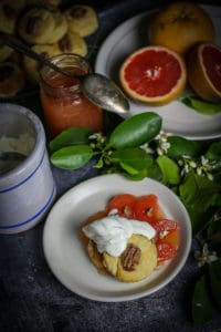 GrapeFruit Sour Cream Shortcake with Candied Pecans