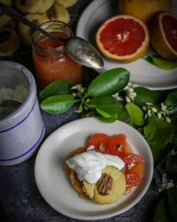 GrapeFruit Sour Cream Shortcake with Candied Pecans