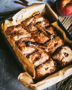 Brown SUgar Peach Dumpling with Cinnamon Syrup