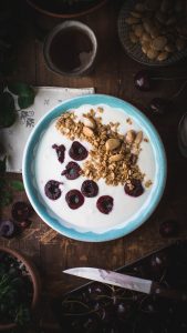 Cherries yogurt and granola