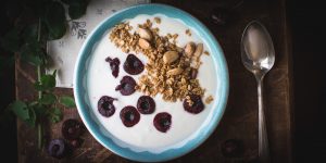 Cherries yogurt and granola