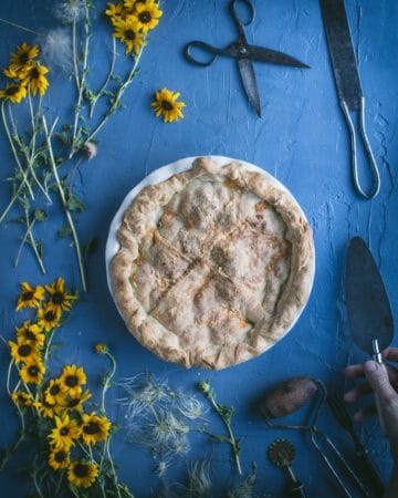 Baked Green Chile Chicken Pie with Cheddar Crust