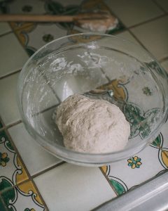 Bowl with dough for Rosemary Sea Salt Crackers with Truffle Oil