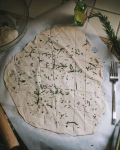 Rolled dough for Rosemary Sea Salt Crackers with Truffle Oil