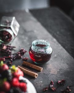 A jar of HIbiscus Syrup