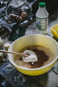 Folding egg whites into pancake batter