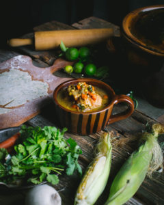 Bowl of Roasted Poblano Chicken and Cilantro Dumplings