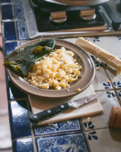 Chiles and corn for Roasted Poblano Chicken and Cilantro Dumplings