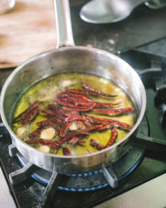 Frying ingredients for Salsa Macha