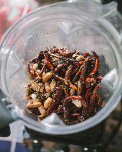 Blending ingredients for Salsa Macha