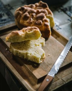 Slcing bread for bread pudding