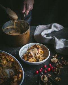 Cranberry Bread Pudding with Walnuts