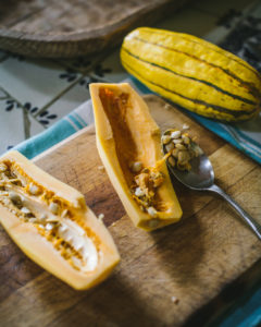 Removing seeds from winter squash