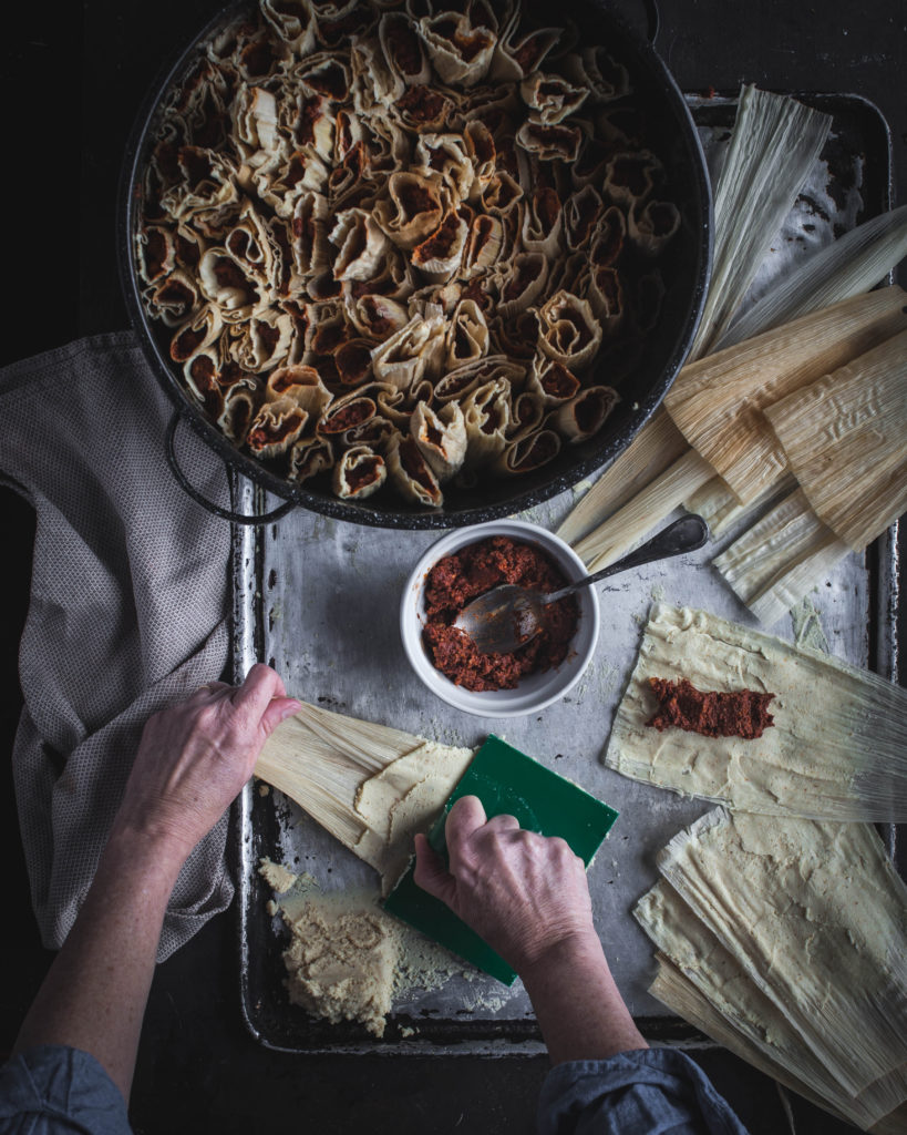 Using a tamale spreader