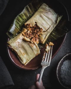 Tamales de Mole in Banana Leaves