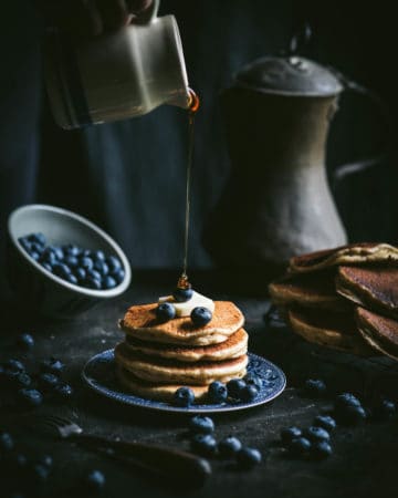 Whole Wheat Sourdough Pancakes with Blueberries