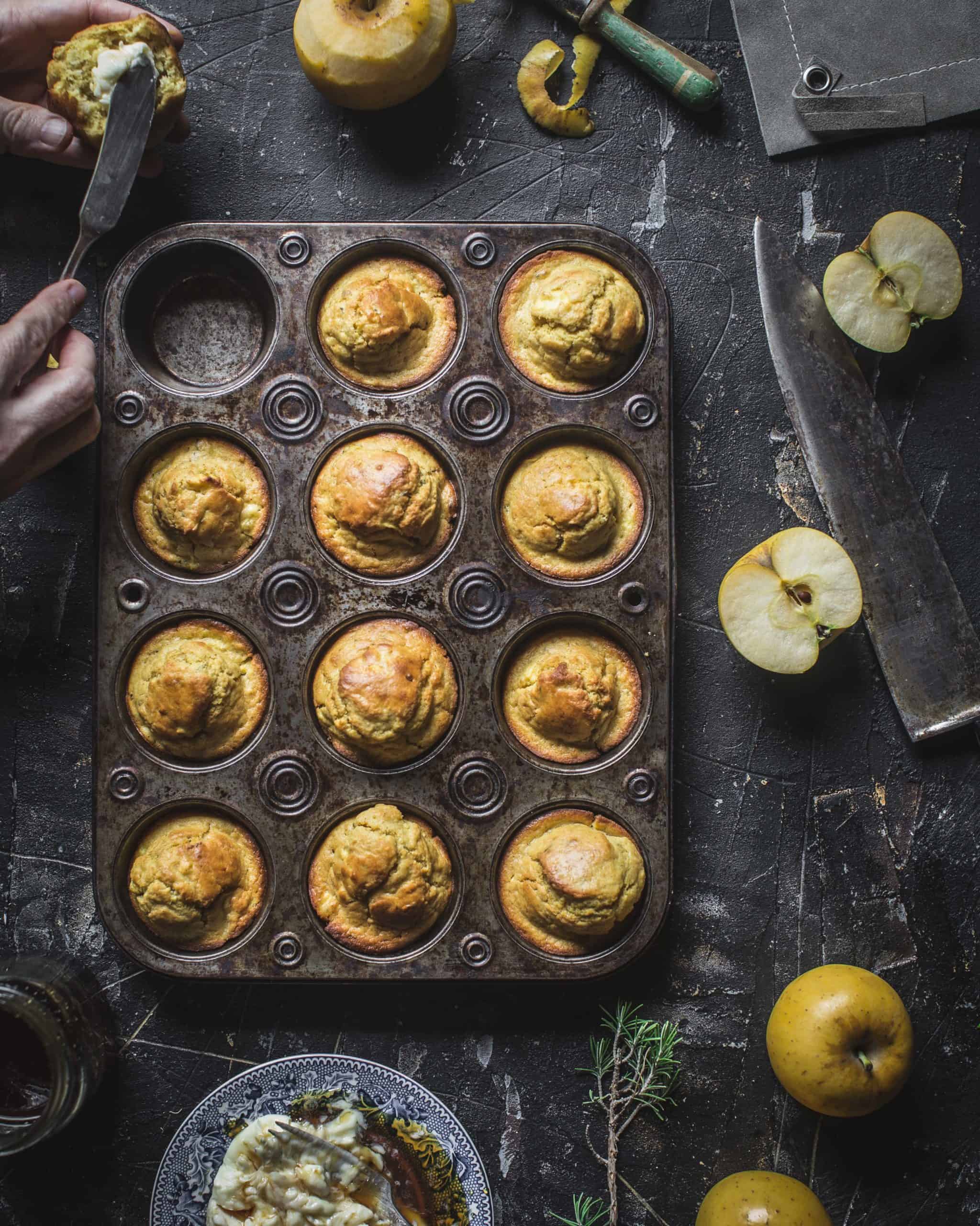 Hot Apple Rosemary Muffins with Honey Butter - Kitchen Wrangler | Melissa Guerra
