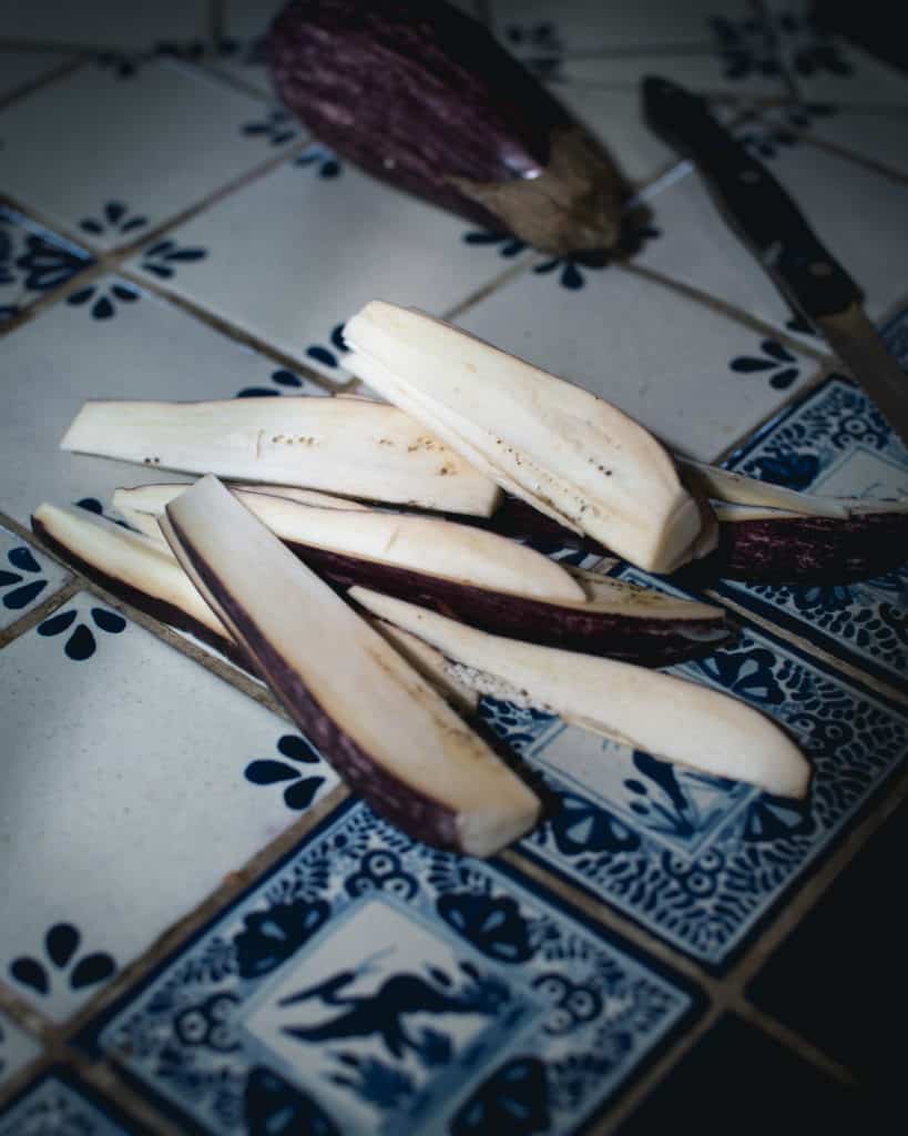 eggplant cut into wedges