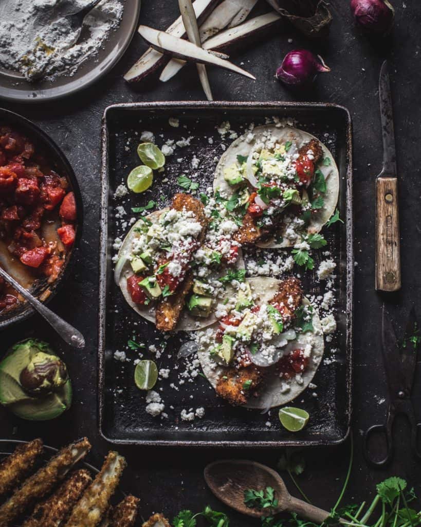 tray of eggplant tacos