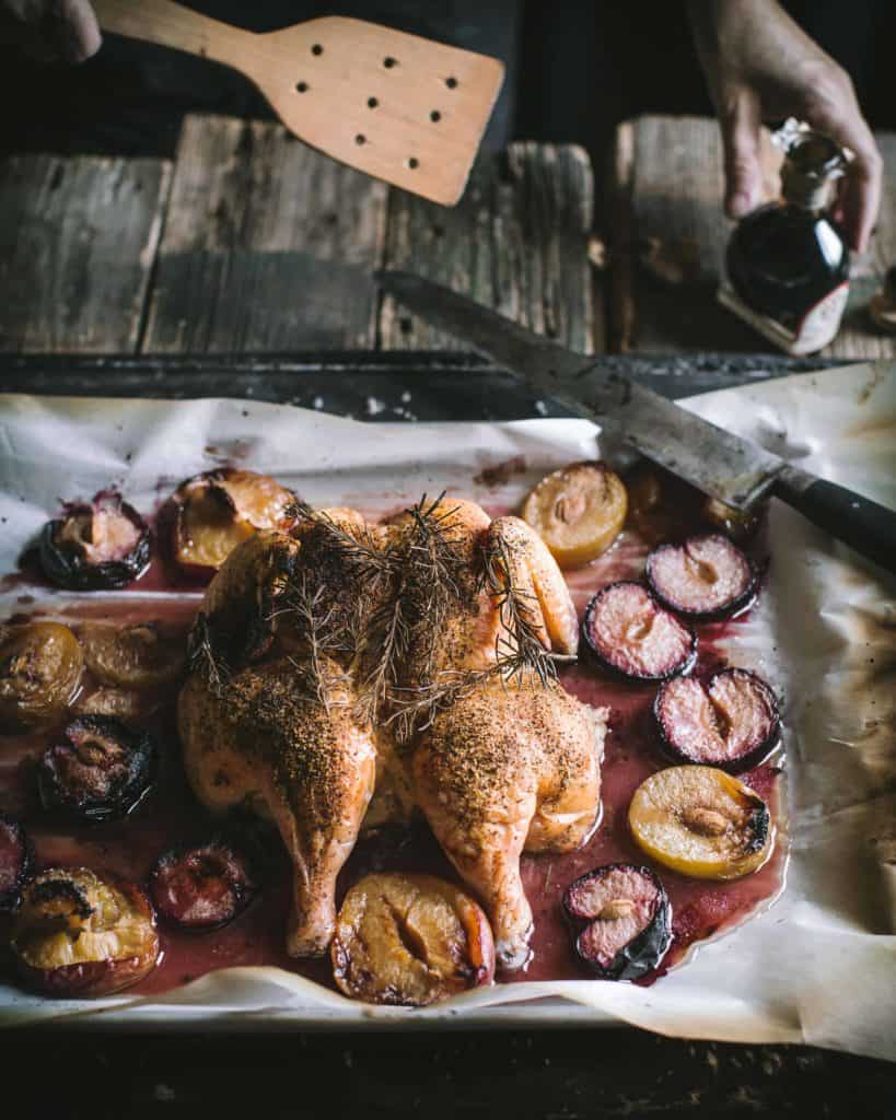 Roasted Rosemary Chicken Buttered Plums