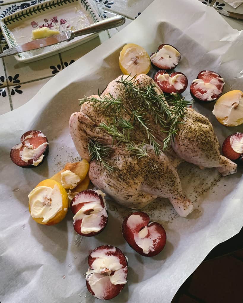 Roasted Rosemary Chicken Buttered Plums
