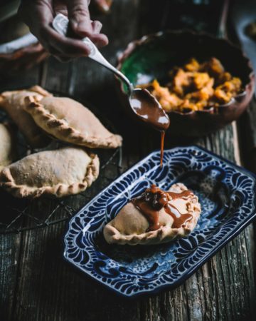 Roasted Pumpkin Apple Empanada with dulce de leche