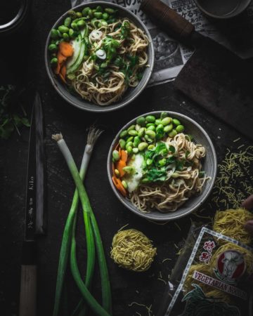 overhead of sesame tofu noodles