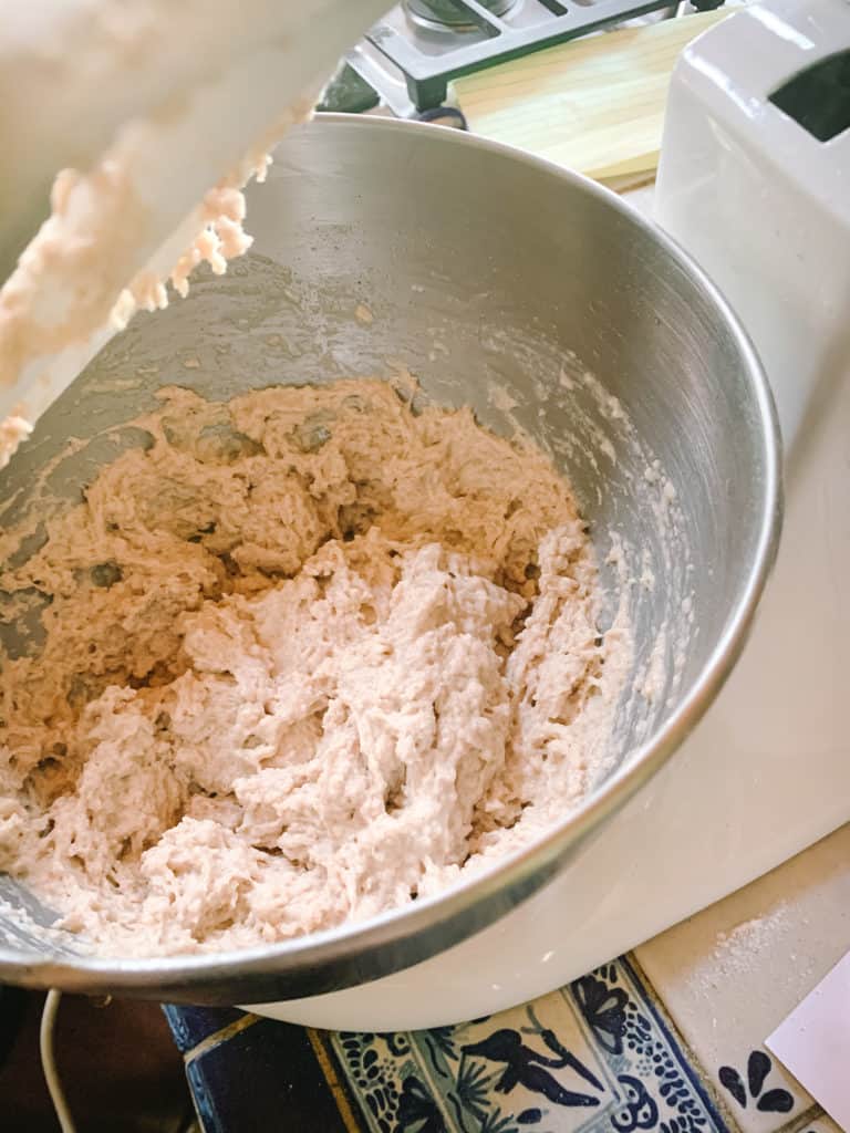 mixer bowl of dough