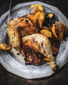 plate of chicken and apples