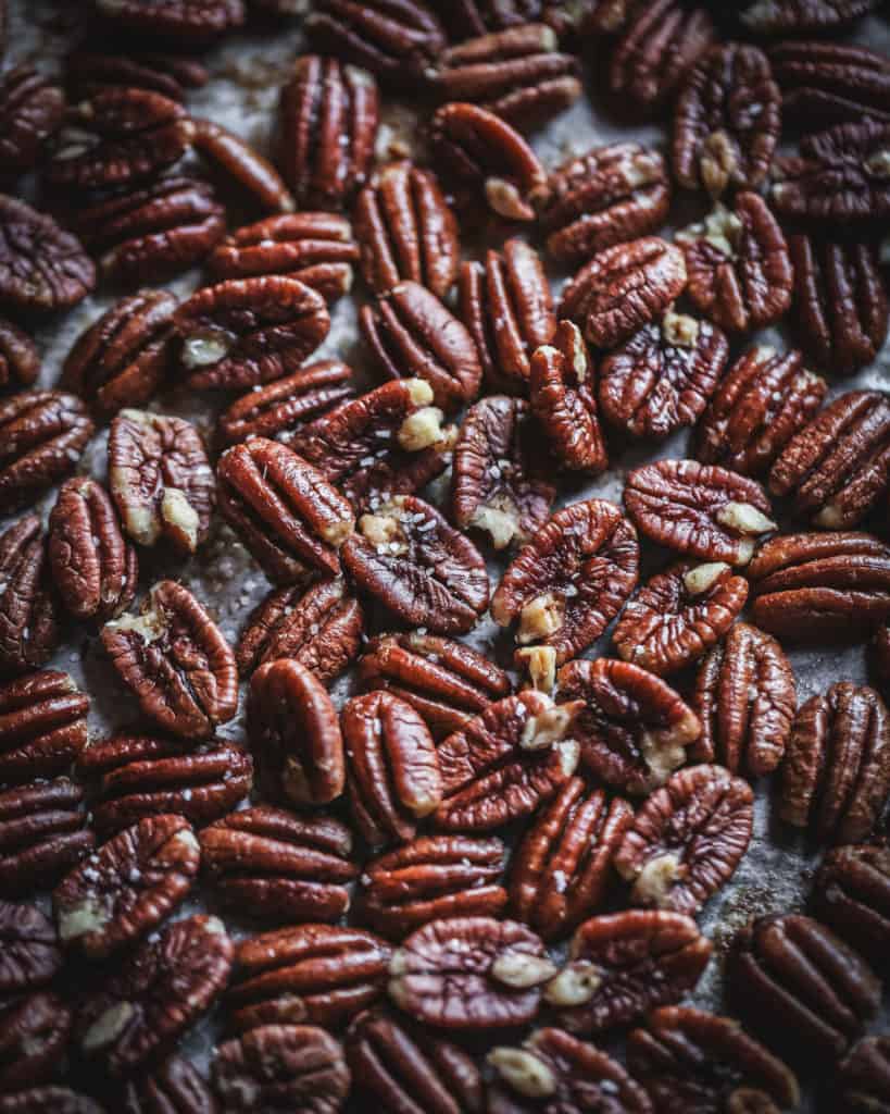 pan of roasted pecans