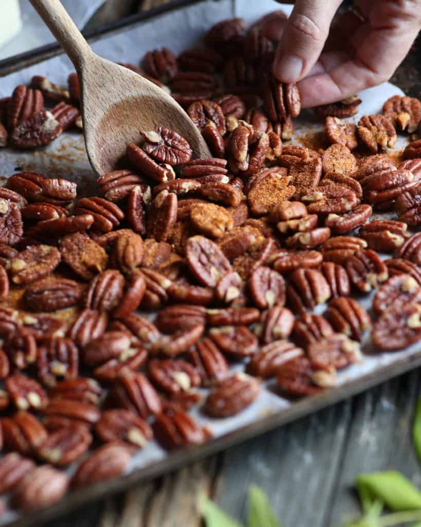 pan of roasted pecans