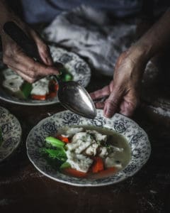 bowl of chicken and dumplings