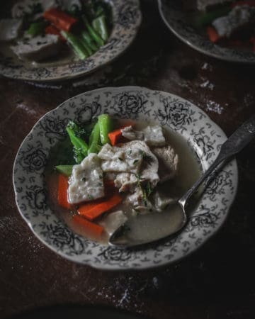 bowl of chicken and dumplings