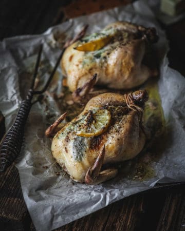 tray with Lemon Sage Cornish Game Hens