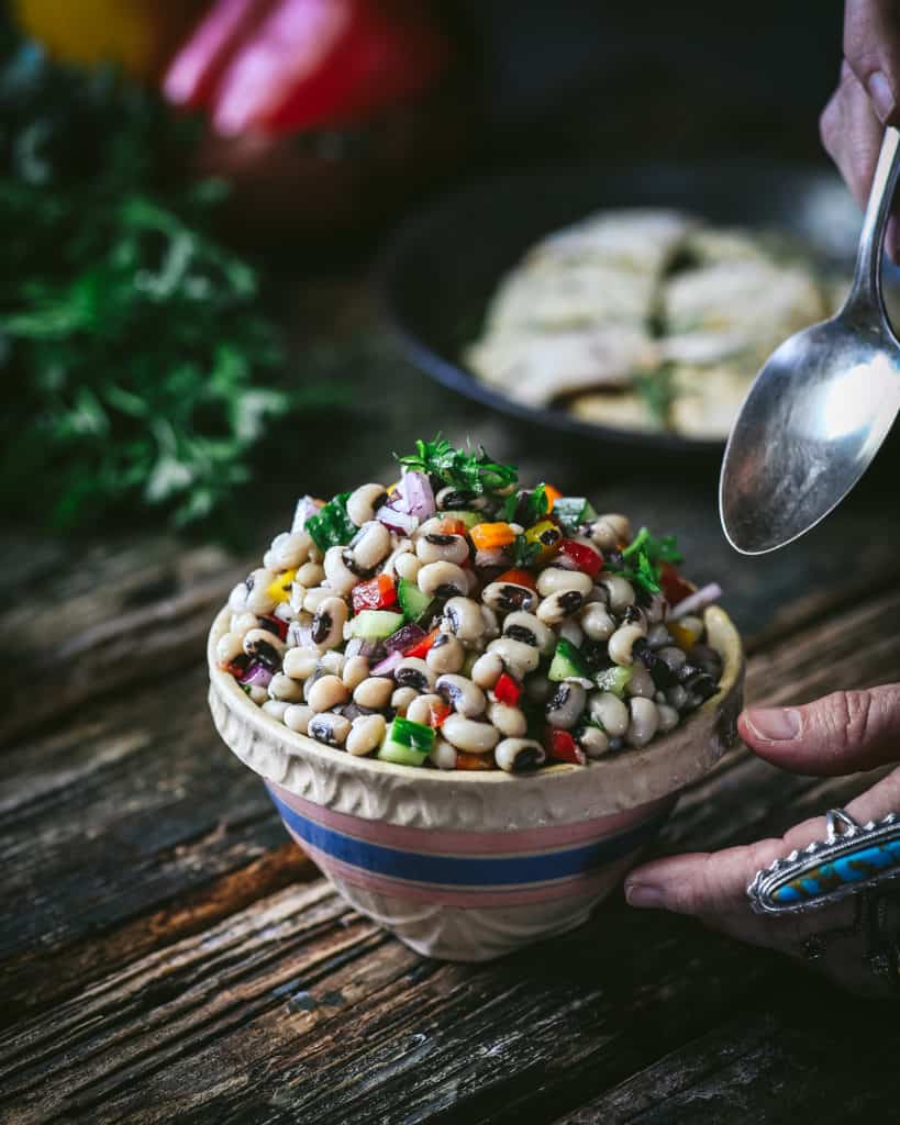 Bowl of black eyed pea salad