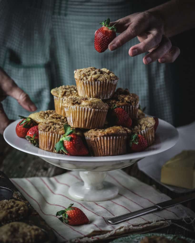 stack of strawberry muffins
